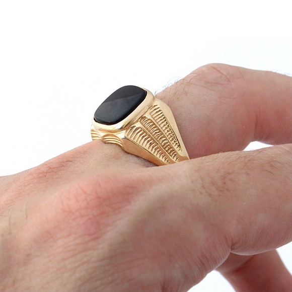 Vintage 14K Gold Black Onyx Men’s Signet Ring Large Size 12.5 - Picture 7 of 7